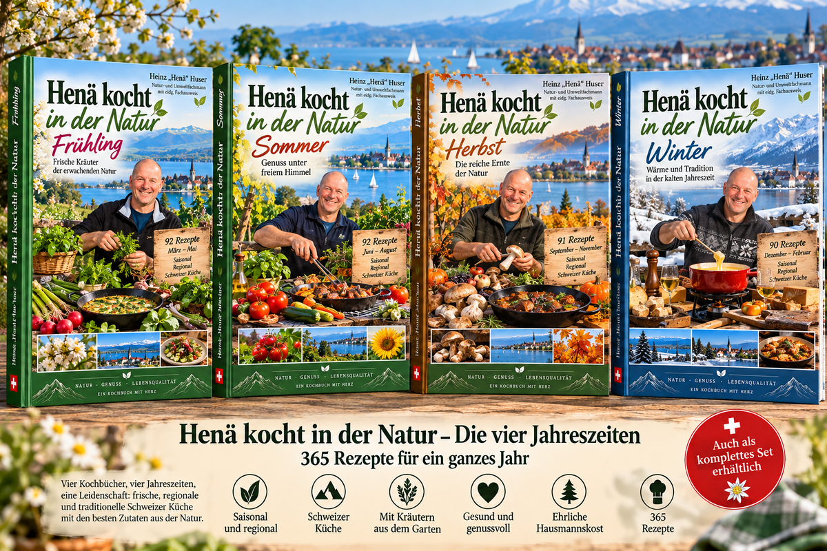 Henä kocht in der Natur – 365 Rezepte für ein ganzes Jahr | Hardcover-Kochbuch 4 Bände